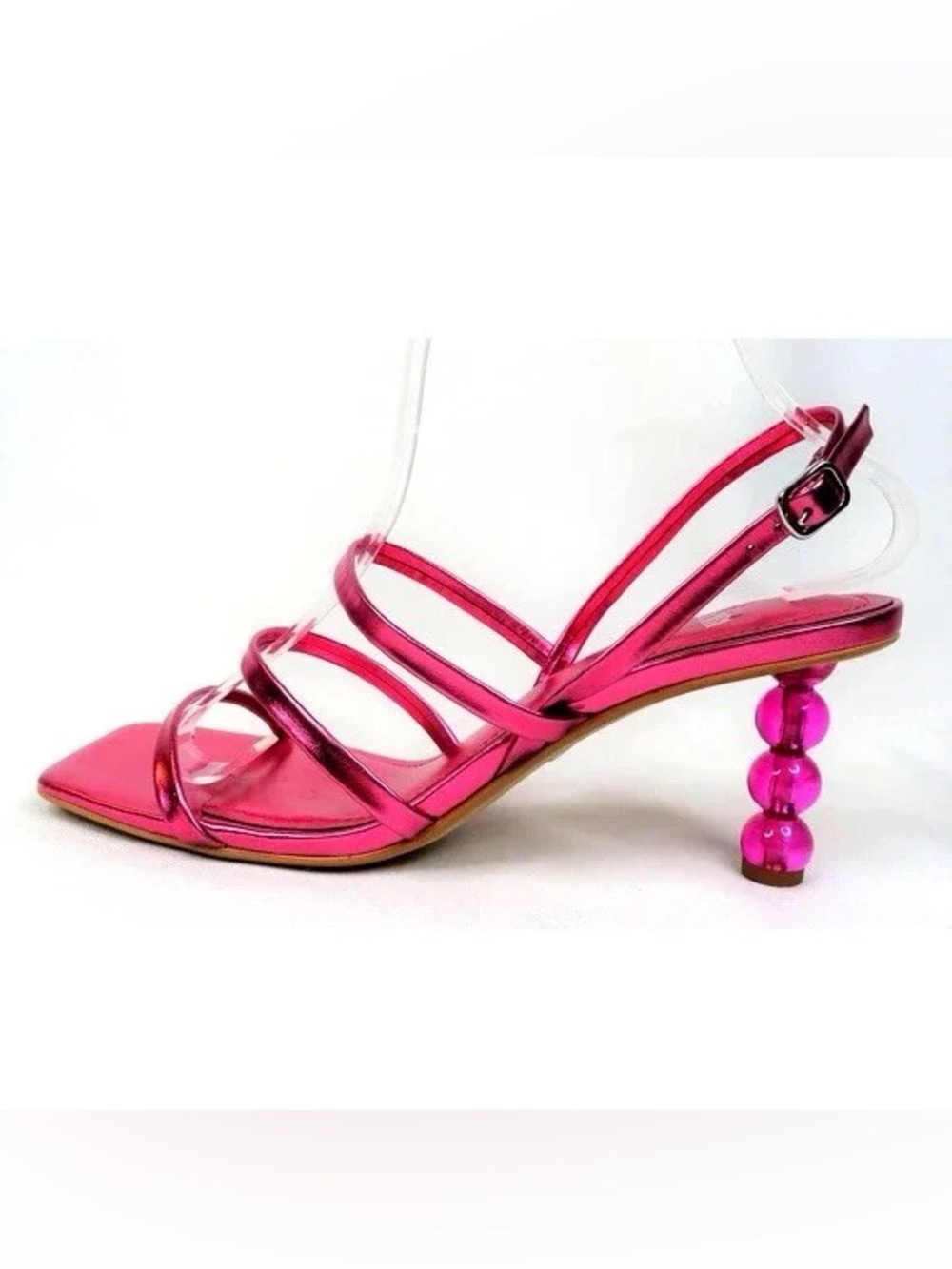 Metallic Fuchsia ZARA Strappy Square Toe Lucite Balls Slingback Heels - Picture 3 of 7